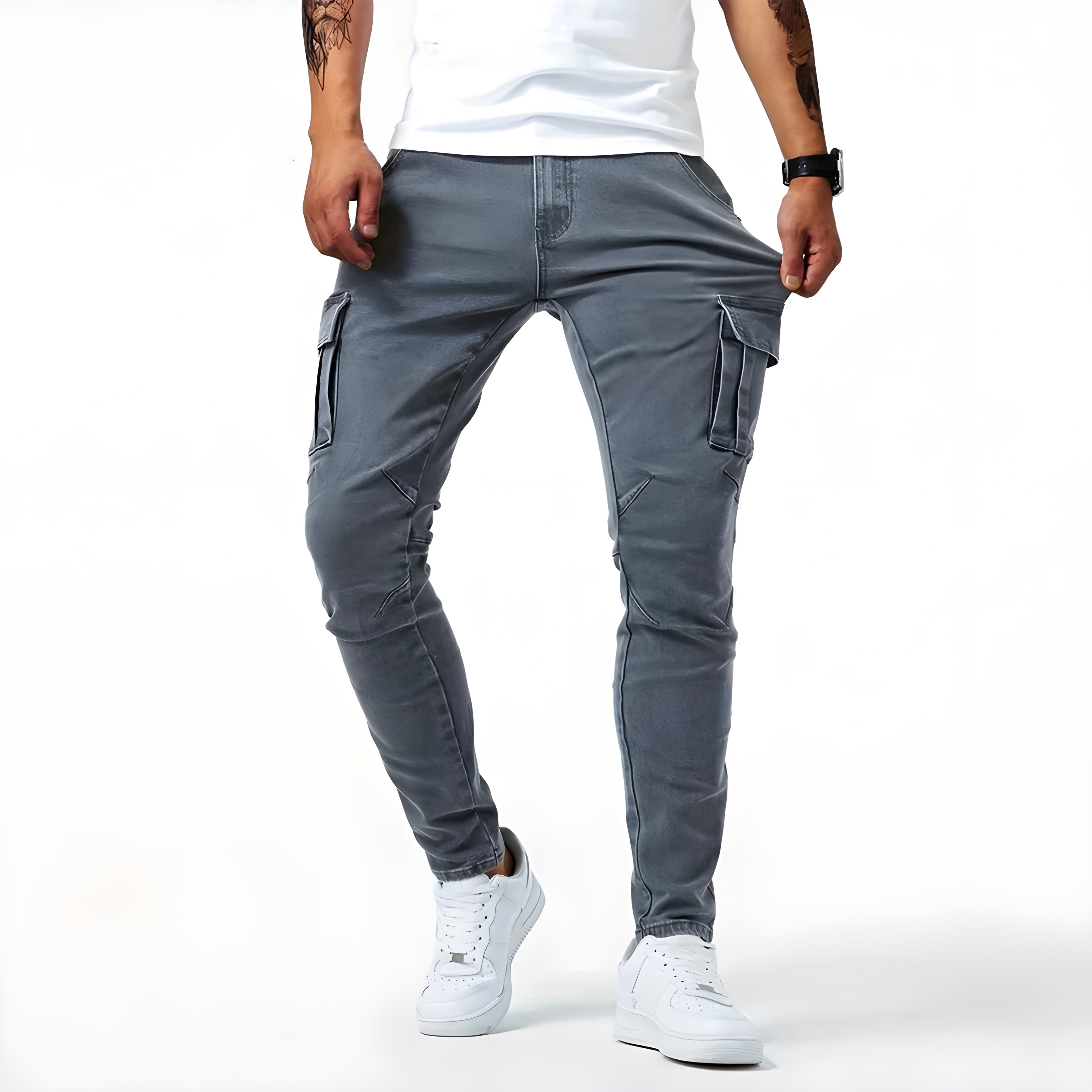 Pantaloni cargo in denim elasticizzati
