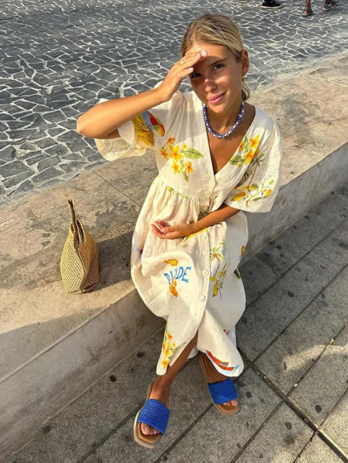 Rosa - Abito Elegante con Stampa a Fumetti