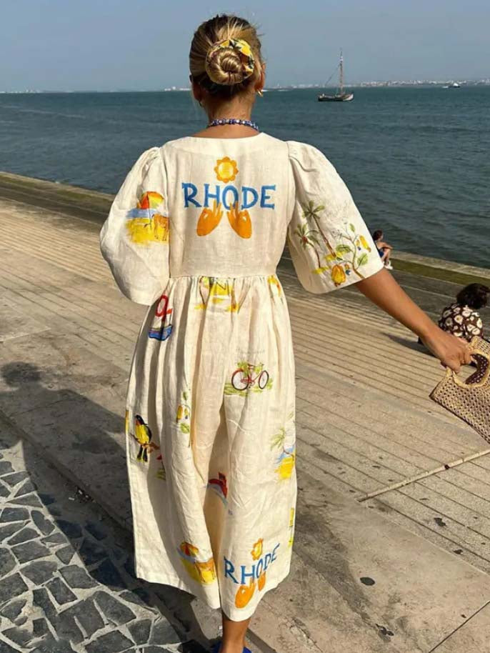 Rosa - Abito Elegante con Stampa a Fumetti