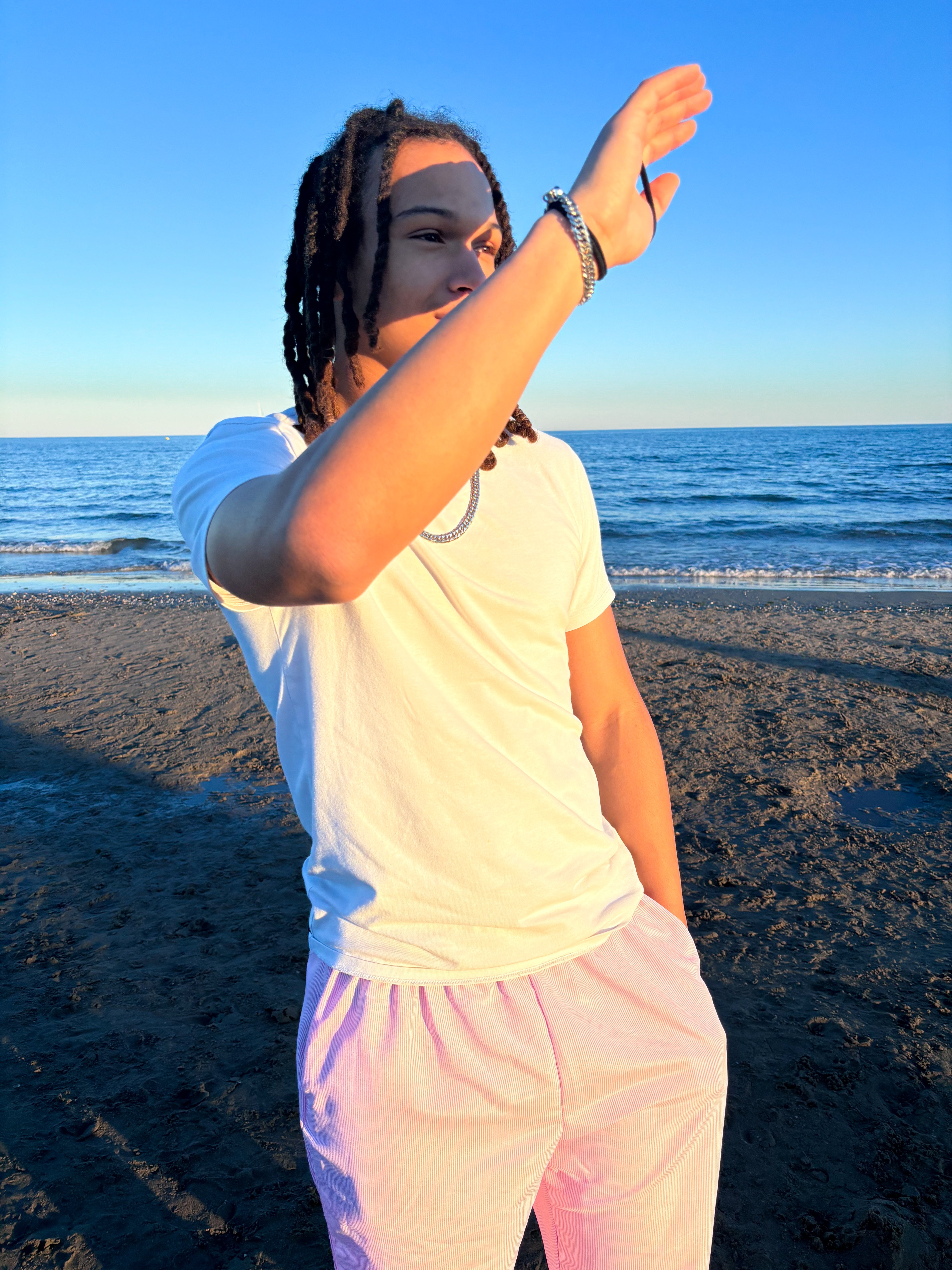 Anna - Pantaloni in Cotone a Vita Alta in Lilla