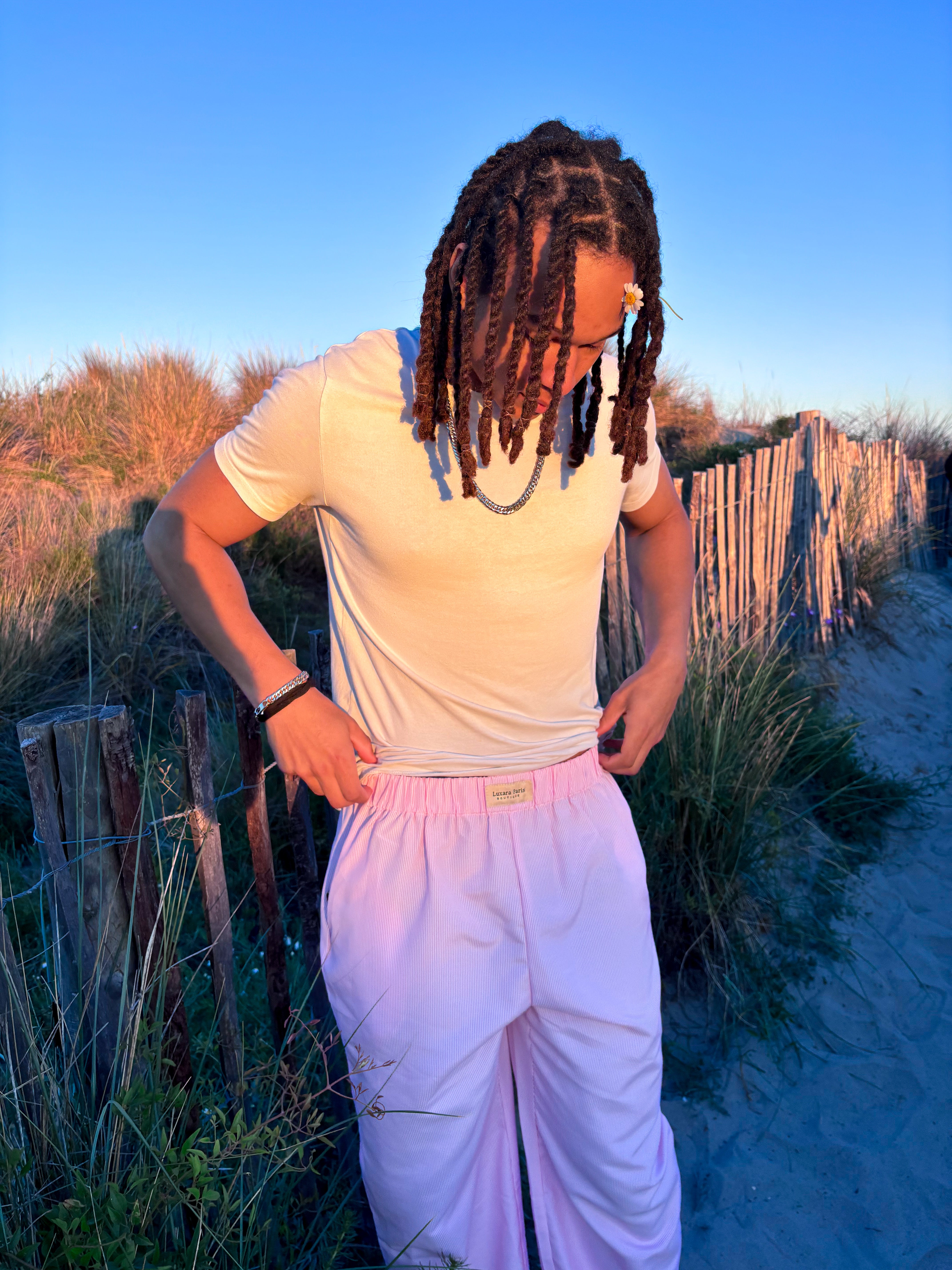 Anna - Pantaloni in Cotone a Vita Alta in Lilla