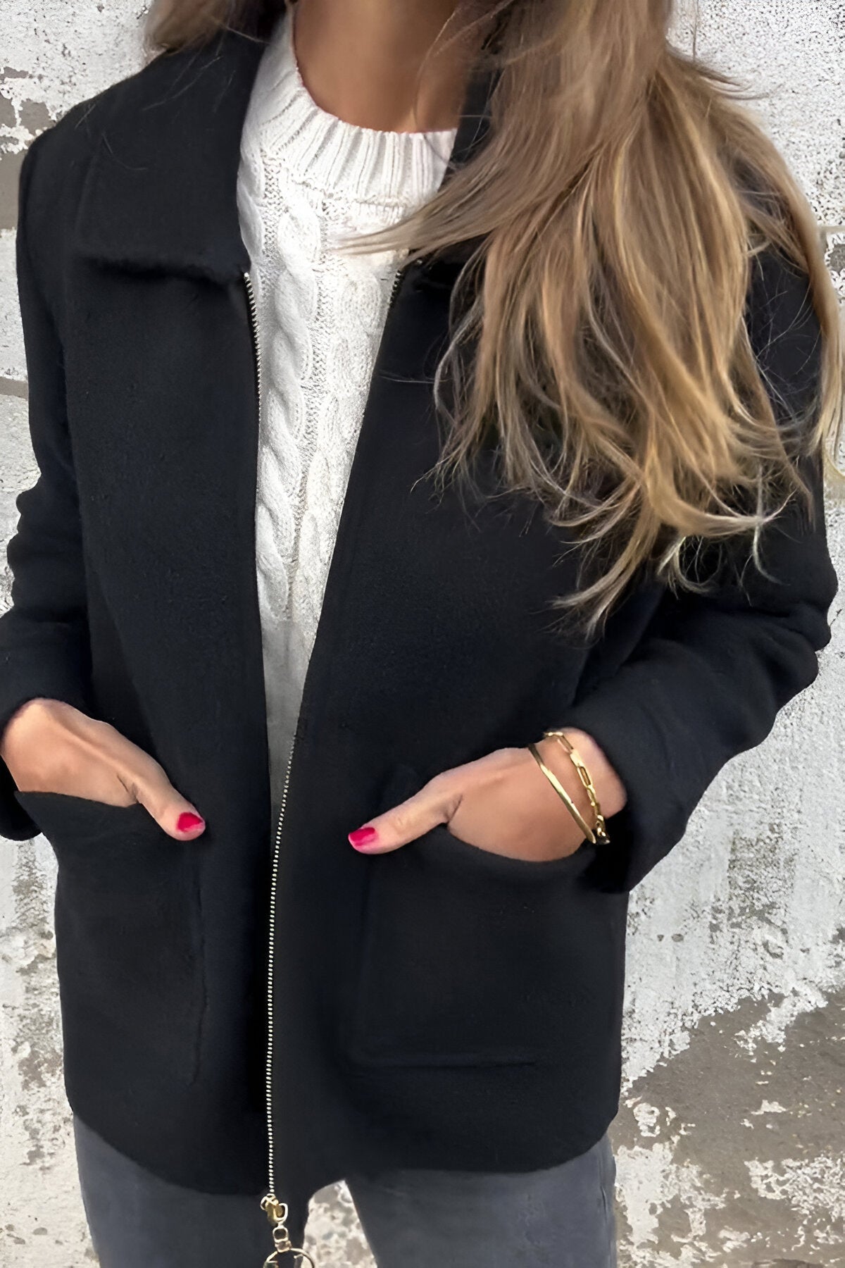 Anna - Giacca in pelle scamosciata con colletto a revers e zip