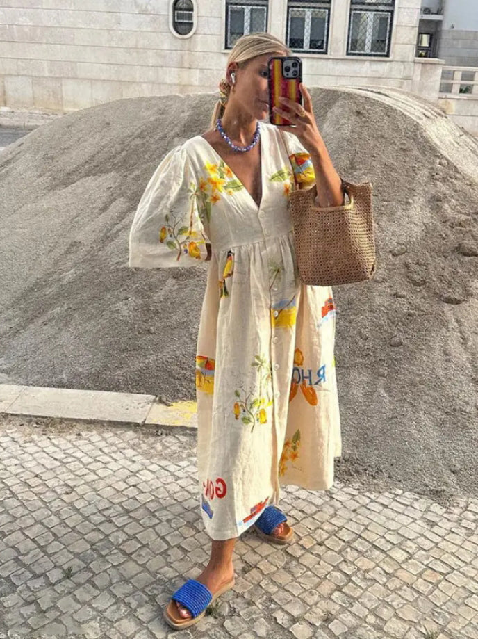 Rosa - Abito Elegante con Stampa a Fumetti