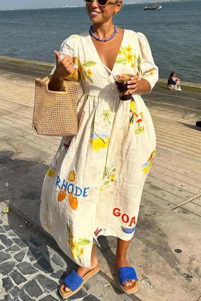 Rosa - Abito Elegante con Stampa a Fumetti